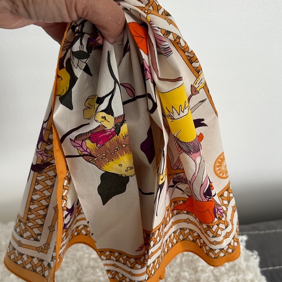 Tory Burch Orange and Cream Patterned Scarf - Picture 8 of 9